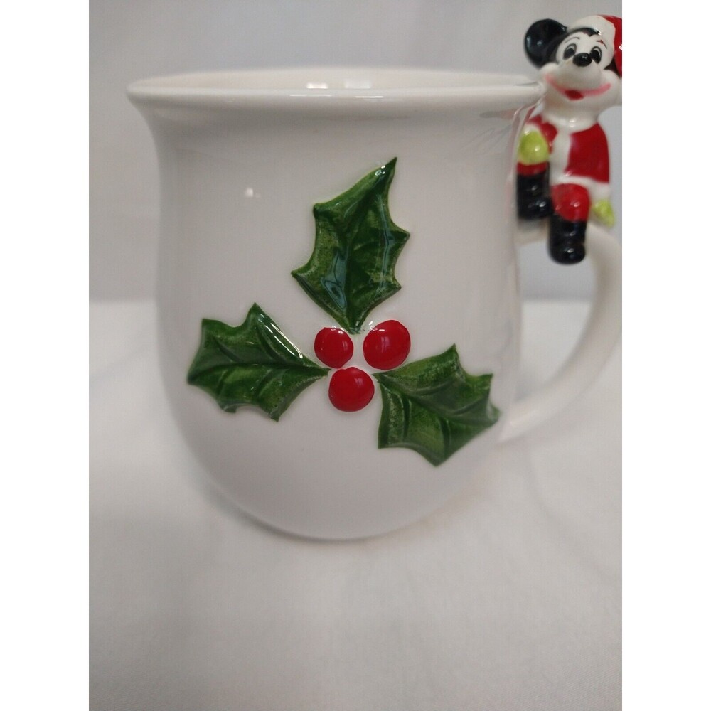 Vintage CHRISTMAS Mug Mickey Mouse on Handle W/Holly Ceramic Walt Disney Coffee - Picture 9 of 16